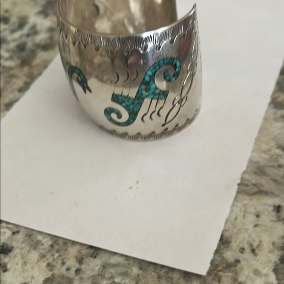 Silver Cuff Bracelet with Turquoise Inlay - Picture 2 of 4